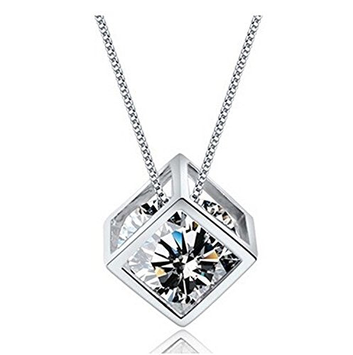 Miki&Co Collar Colgante Cubo Plata Diamante Mujer, 17.7"