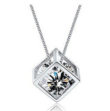 Miki&Co Collar Colgante Cubo Plata Diamante Mujer, 17.7"