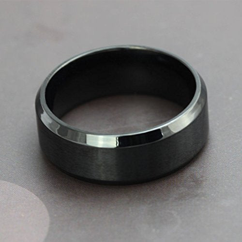 FANSING Joyería 8mm Acero Inoxidable Negro Anillos Bandas De Bodas Para Mujeres y Hombres Tamaño 5-14