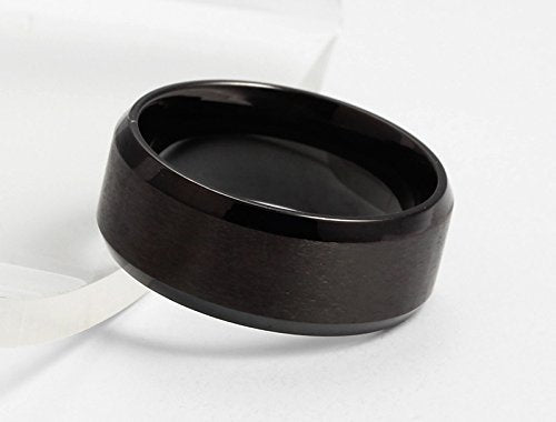 FANSING Joyería 8mm Acero Inoxidable Negro Anillos Bandas De Bodas Para Mujeres y Hombres Tamaño 5-14