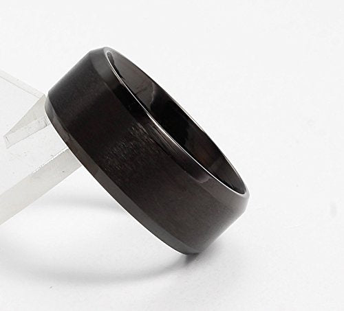 FANSING Joyería 8mm Acero Inoxidable Negro Anillos Bandas De Bodas Para Mujeres y Hombres Tamaño 5-14