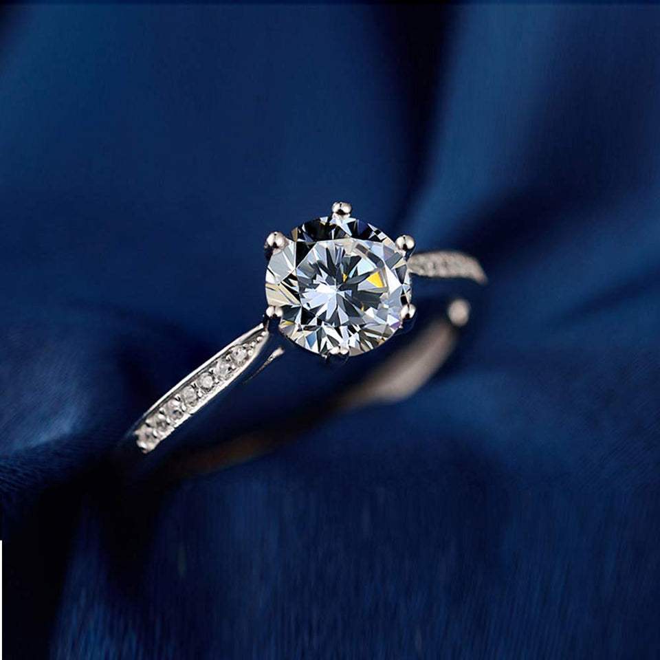 Orumlio Anillo de Boda de 925 Plata Esterlina con Brillante Cubic-Zirconia, Compromiso de Boda, Cristales de Corte Redondo