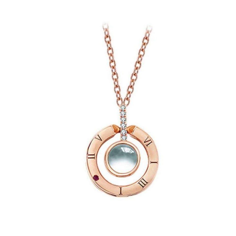 Fashion Jewelry Collar con Dije TE Amo 100 Idiomas I Love You (Rose Gold)