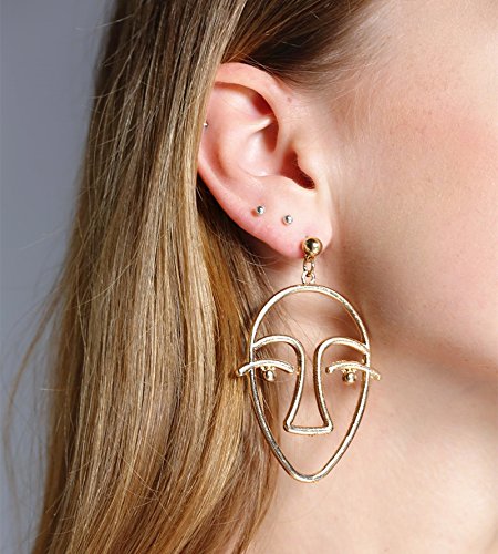 Mrotrida Vendimia Cara Aretes Arte Abstracto de la Mano Cuelga Los Pendientes del Perno Prisionero Y Los Anillos Huecos Joyería para Las Mujeres Adolescentes Regalo de Las Muchachas 5 Par/Conjunto