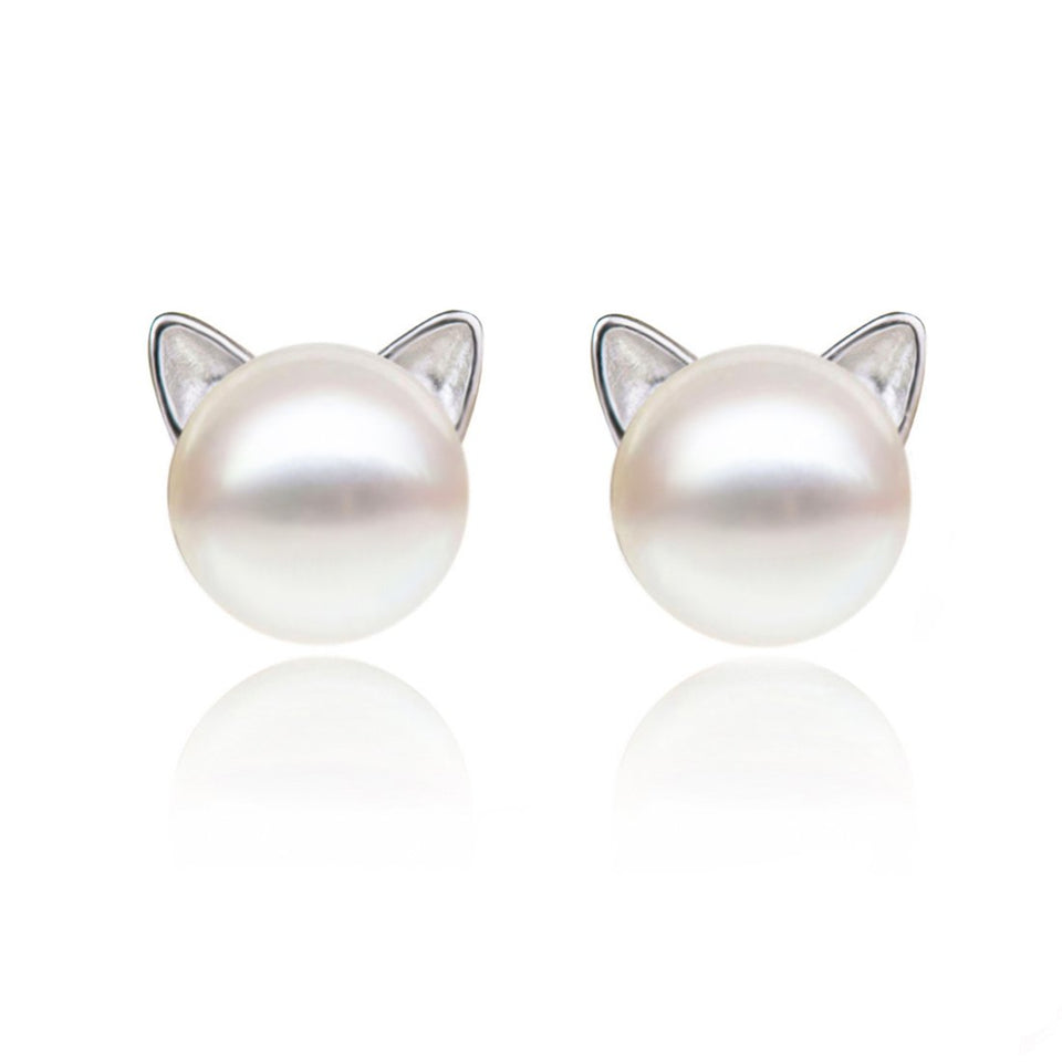 Gatos de hojas de S. oreja Stud arete Cultivadas De Agua Dulce arete De Perlas De Plata De Ley arete