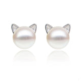 Gatos de hojas de S. oreja Stud arete Cultivadas De Agua Dulce arete De Perlas De Plata De Ley arete