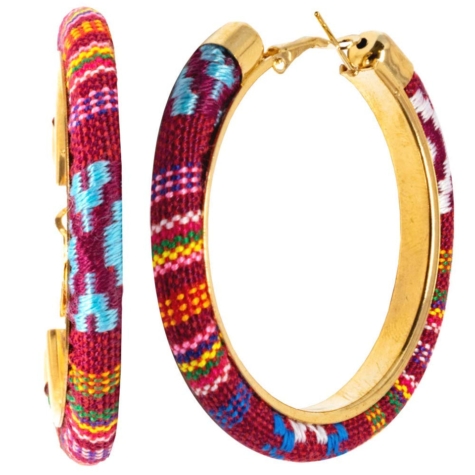 Arete pendiente Aro artesanal mexicano, grandes de colores y acero inoxidable para mujeres | Joyeria mujer para regalo bisuteria y accesorios