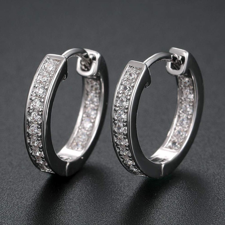 Oro Blanco Chapado Aretes con Diamante con Zirconia Cúbica, Pendientes de Aro, Hoop Earrings para Mujeres