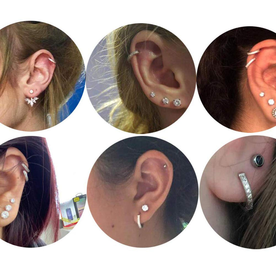 Oro Blanco Chapado Aretes con Diamante con Zirconia Cúbica, Pendientes de Aro, Hoop Earrings para Mujeres