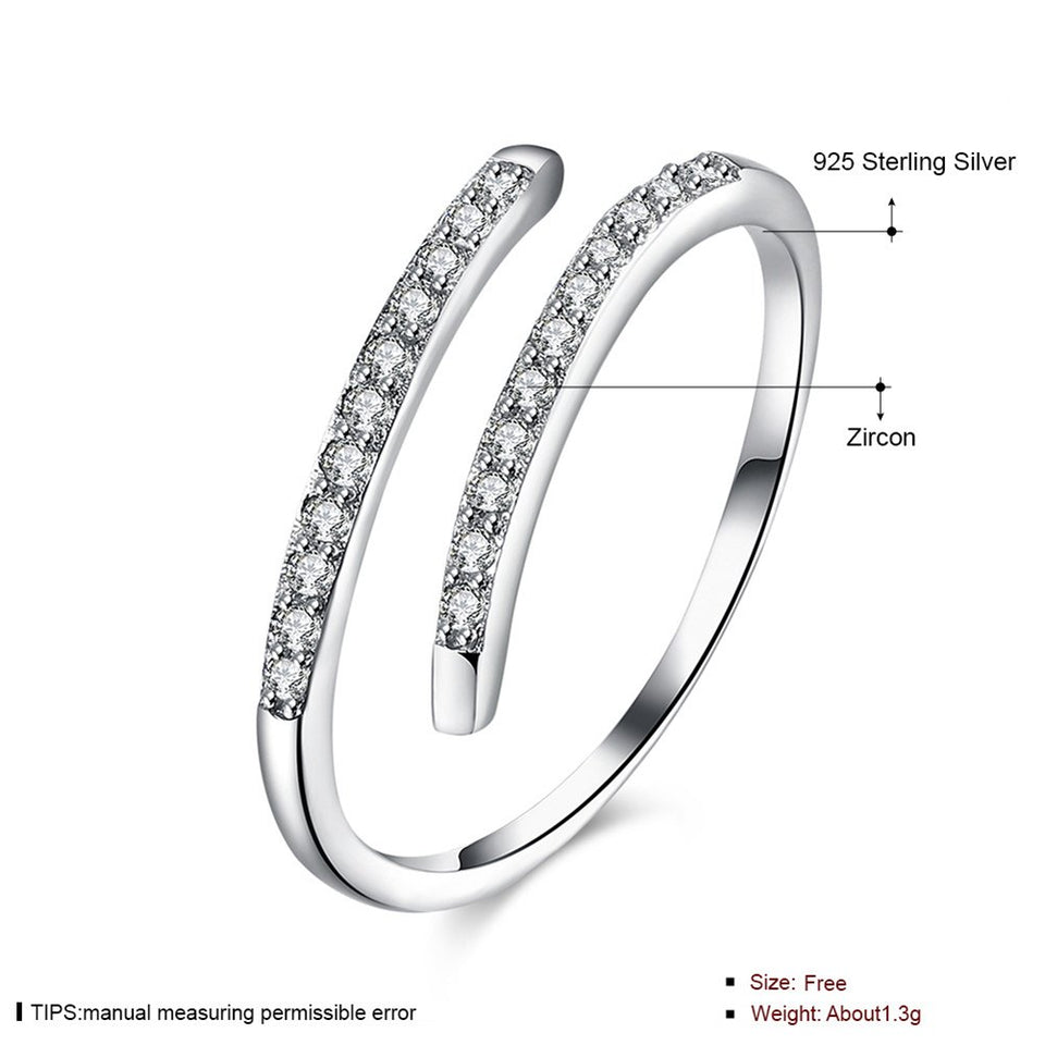 LUOEM Anillos de plata esterlina Anillo de apertura ajustable de diamante brillante