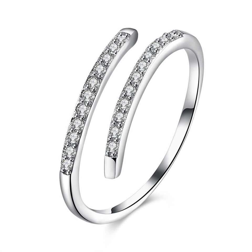 LUOEM Anillos de plata esterlina Anillo de apertura ajustable de diamante brillante