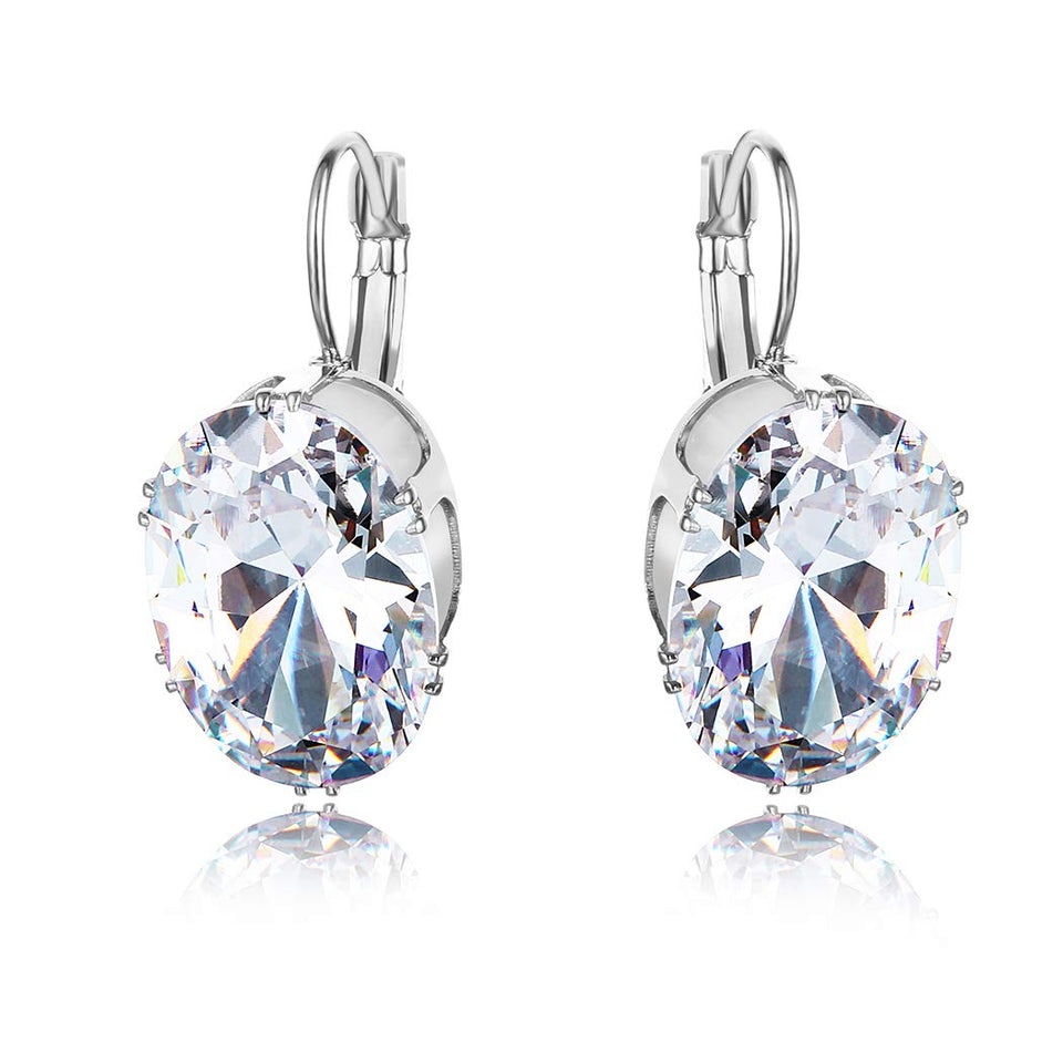 CARSINEL Elegante Blanco Oro Plateado Con Grande Brillante Oval Zirconia Cúbica Aretes De Aro para Mujeres Niñas
