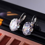 CARSINEL Elegante Blanco Oro Plateado Con Grande Brillante Oval Zirconia Cúbica Aretes De Aro para Mujeres Niñas
