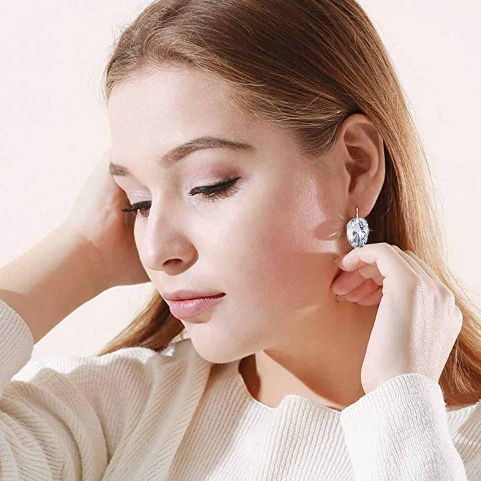 CARSINEL Elegante Blanco Oro Plateado Con Grande Brillante Oval Zirconia Cúbica Aretes De Aro para Mujeres Niñas