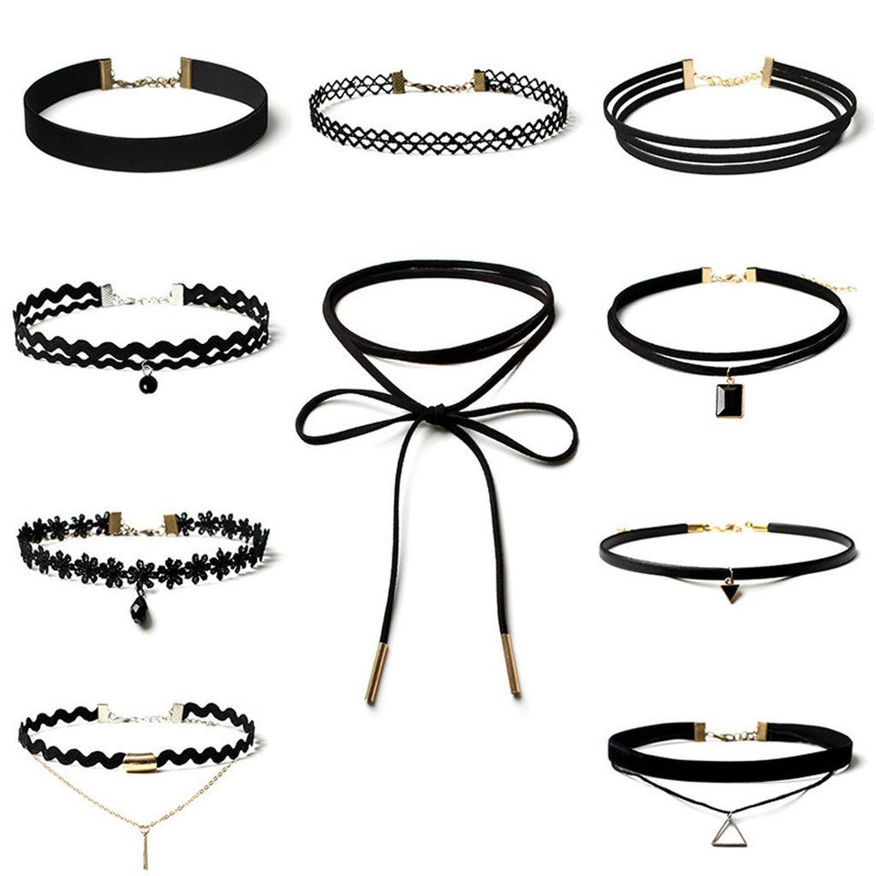 Miki&Co 10 Piezas Gargantilla Mujer Terciopelo Chokers Collares, Elástico, Choker Encaje Velvet Punk Gótico, Negro