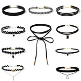 Miki&Co 10 Piezas Gargantilla Mujer Terciopelo Chokers Collares, Elástico, Choker Encaje Velvet Punk Gótico, Negro