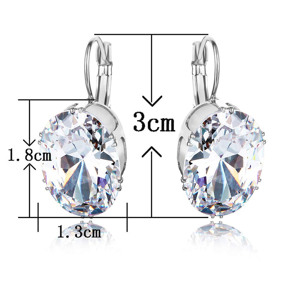 CARSINEL Elegante Blanco Oro Plateado Con Grande Brillante Oval Zirconia Cúbica Aretes De Aro para Mujeres Niñas