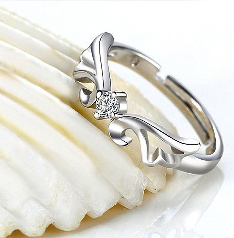 2 Pcs Plata Diamante Amantes Anillo, "I Love You", Apertura, tamaño Ajustable, D40