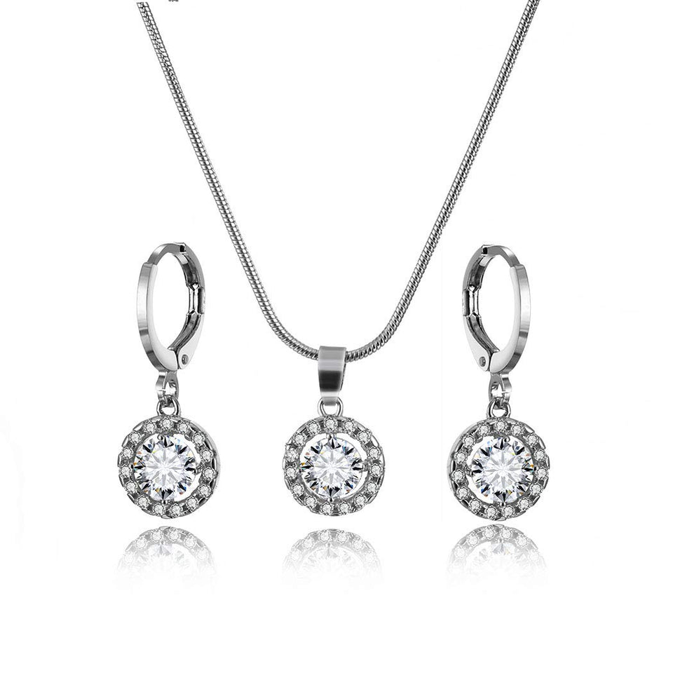 Conjunto de joyas cristales de zirconia colgante collar y pendientes para niñas regalos y uso diario