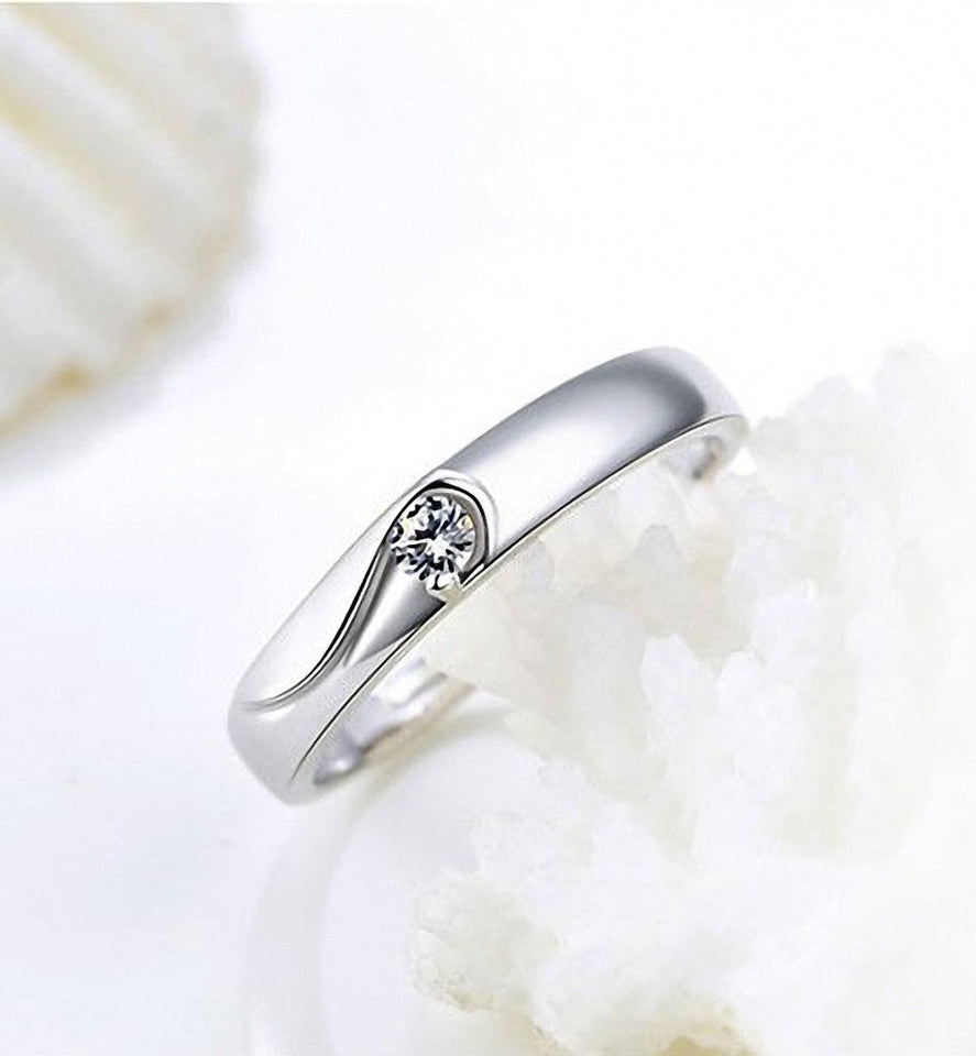 2 Pcs Plata Diamante Amantes Anillo, "I Love You", Apertura, tamaño Ajustable, D40