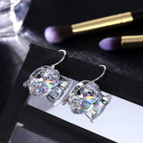 CARSINEL Elegante Blanco Oro Plateado Con Grande Brillante Oval Zirconia Cúbica Aretes De Aro para Mujeres Niñas