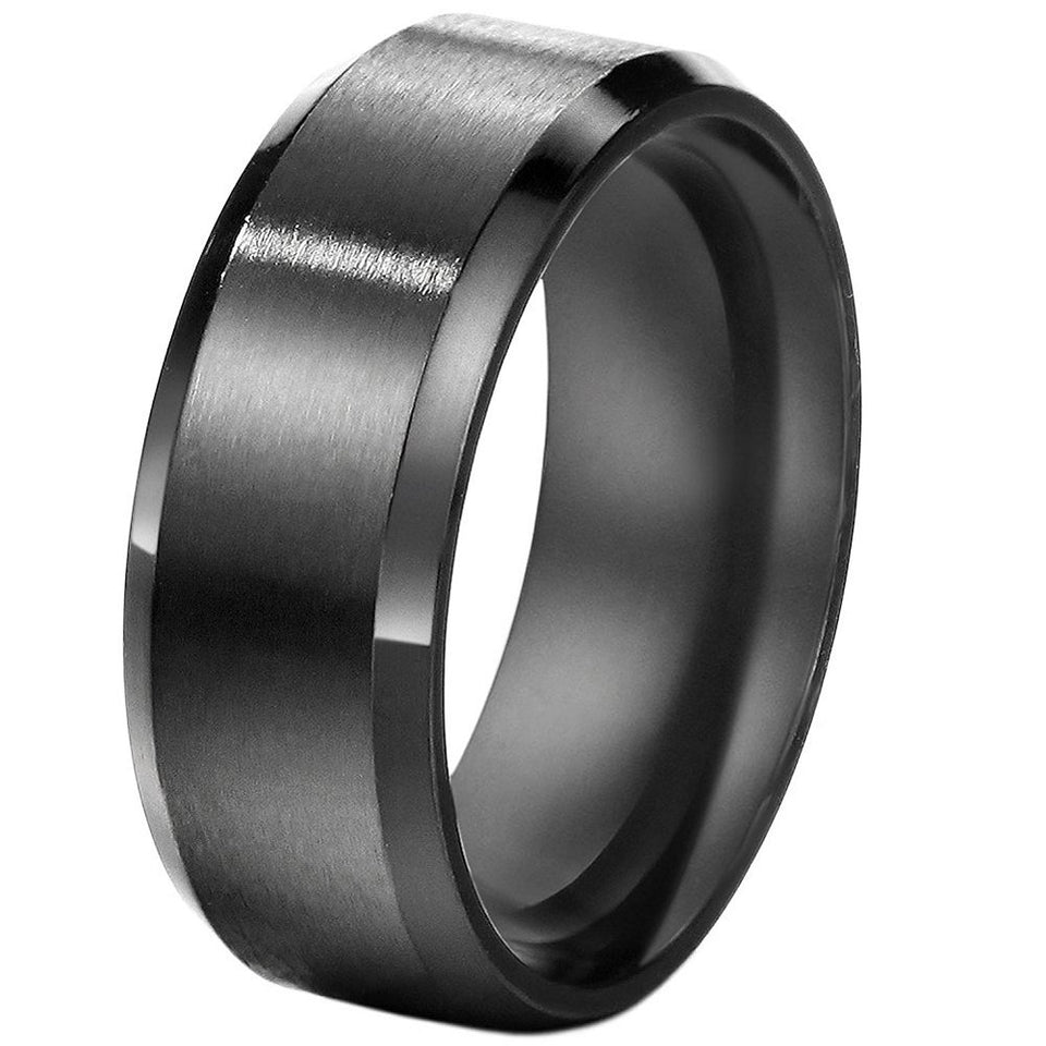FANSING Joyería 8mm Acero Inoxidable Negro Anillos Bandas De Bodas Para Mujeres y Hombres Tamaño 5-14