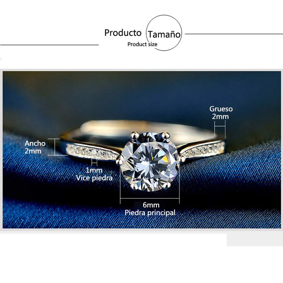 Orumlio Anillo de Boda de 925 Plata Esterlina con Brillante Cubic-Zirconia, Compromiso de Boda, Cristales de Corte Redondo