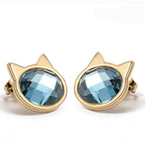 CARSINEL Chapado de 18K Oro para Joyería de Moda Collar de Mujer Juegos Gato Colgante Acero Inoxidable Collar Pendientes Cristal Juegos