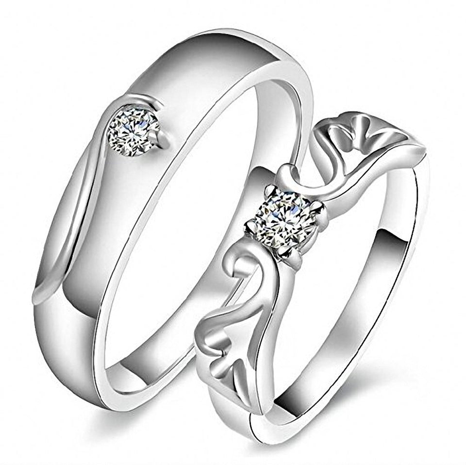 2 Pcs Plata Diamante Amantes Anillo, "I Love You", Apertura, tamaño Ajustable, D40