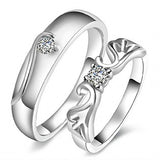 2 Pcs Plata Diamante Amantes Anillo, "I Love You", Apertura, tamaño Ajustable, D40