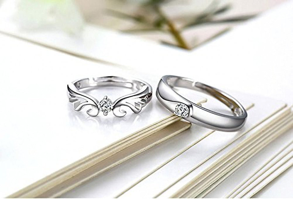 2 Pcs Plata Diamante Amantes Anillo, "I Love You", Apertura, tamaño Ajustable, D40