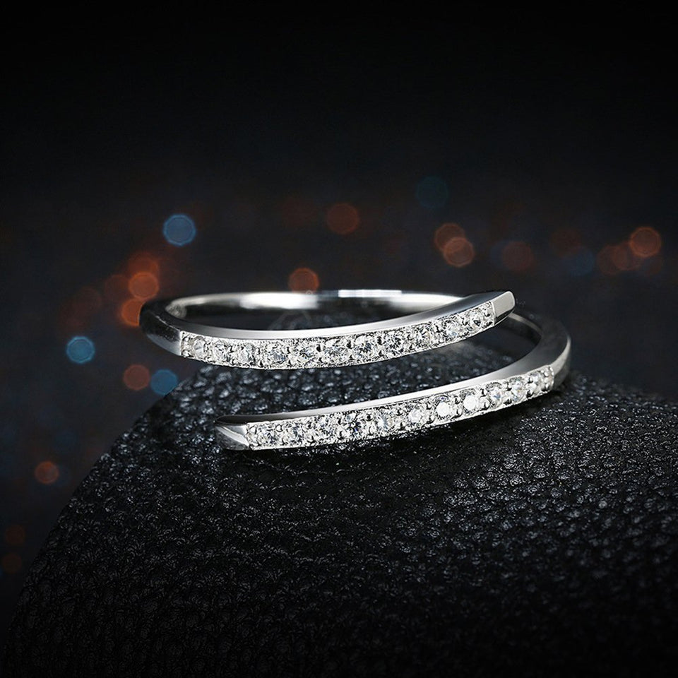 LUOEM Anillos de plata esterlina Anillo de apertura ajustable de diamante brillante