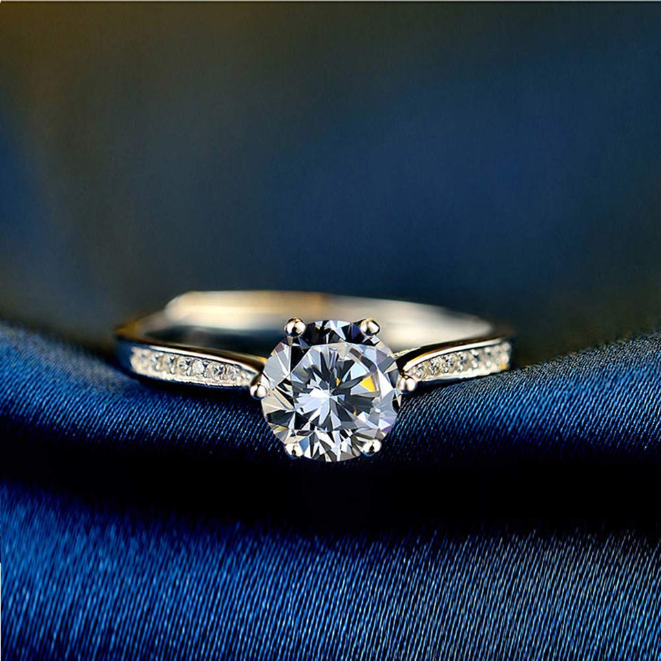 Orumlio Anillo de Boda de 925 Plata Esterlina con Brillante Cubic-Zirconia, Compromiso de Boda, Cristales de Corte Redondo