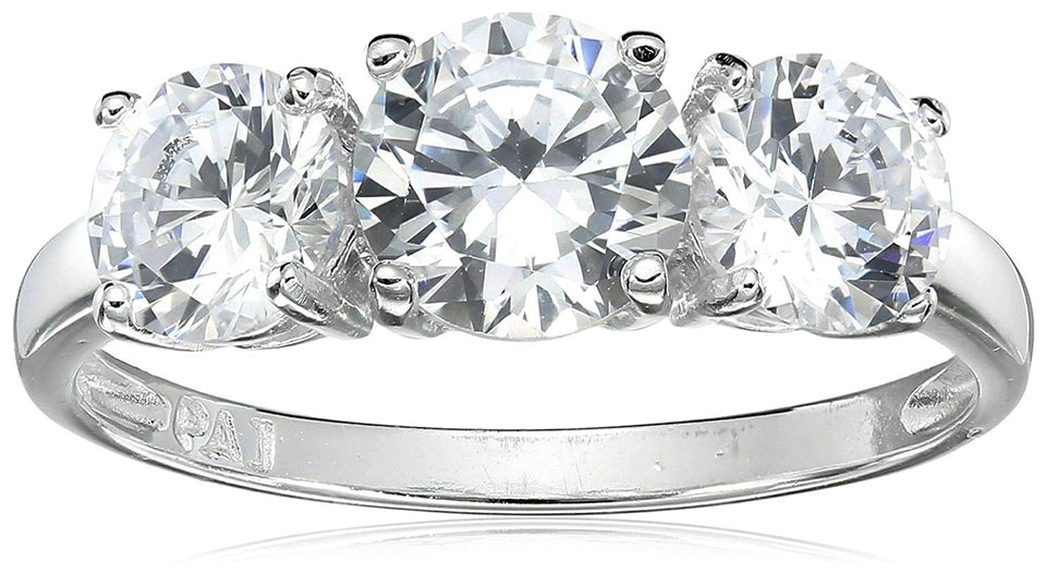 Plata de ley Ronda Cut three-stone circonio cúbico anillo (2,3 ctTW)