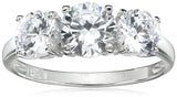 Plata de ley Ronda Cut three-stone circonio cúbico anillo (2,3 ctTW)