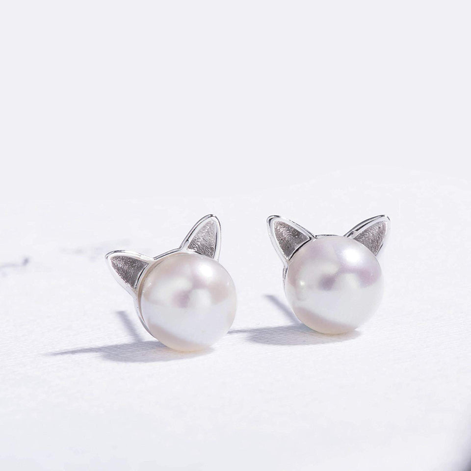 Gatos de hojas de S. oreja Stud arete Cultivadas De Agua Dulce arete De Perlas De Plata De Ley arete