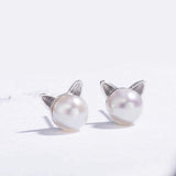 Gatos de hojas de S. oreja Stud arete Cultivadas De Agua Dulce arete De Perlas De Plata De Ley arete