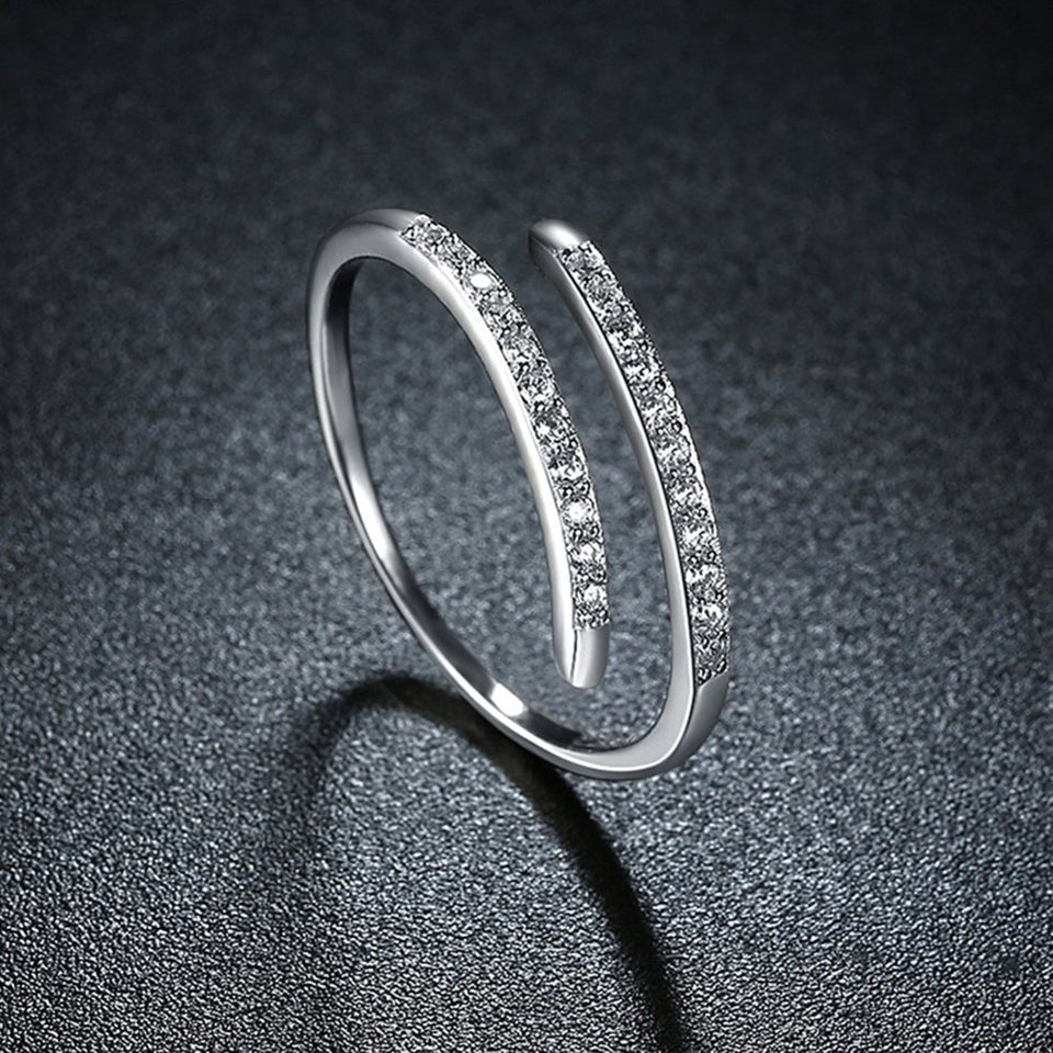 LUOEM Anillos de plata esterlina Anillo de apertura ajustable de diamante brillante