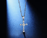 Plata Cristal Diamante Cruz Collar Colgante