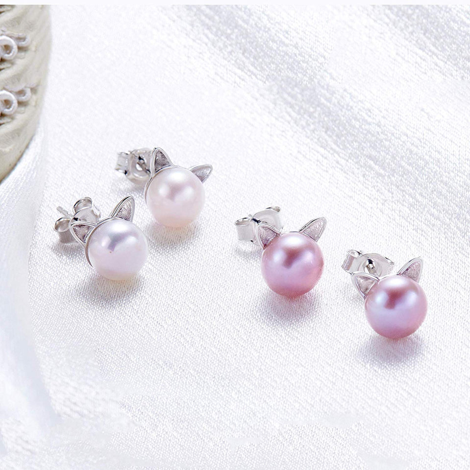 Gatos de hojas de S. oreja Stud arete Cultivadas De Agua Dulce arete De Perlas De Plata De Ley arete