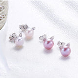 Gatos de hojas de S. oreja Stud arete Cultivadas De Agua Dulce arete De Perlas De Plata De Ley arete