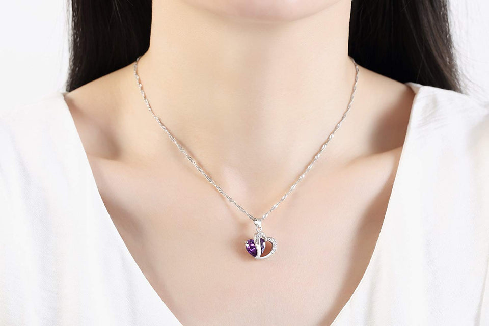 Miki&Co Collar Colgante Plata Corazón Elementos de Swarovski Mujer Cristal, 17.7", Púrpura