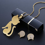 CARSINEL Chapado de 18K Oro para Joyería de Moda Collar de Mujer Juegos Gato Colgante Acero Inoxidable Collar Pendientes Cristal Juegos
